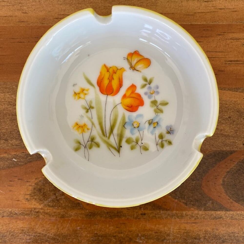 Vintage Stacking Ashtray with Orange Flowers - made in Japan
